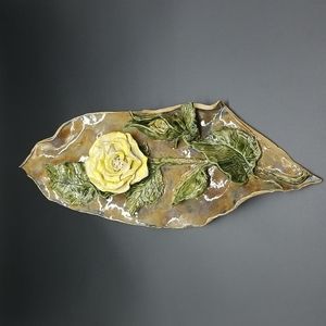 Hand Crafted Yellow Rose Pottery Wall Hanging